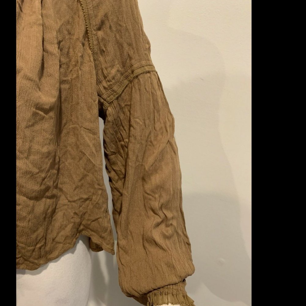 Free People Banda Blouse Brown Gold Boho Top - Picture 4 of 8